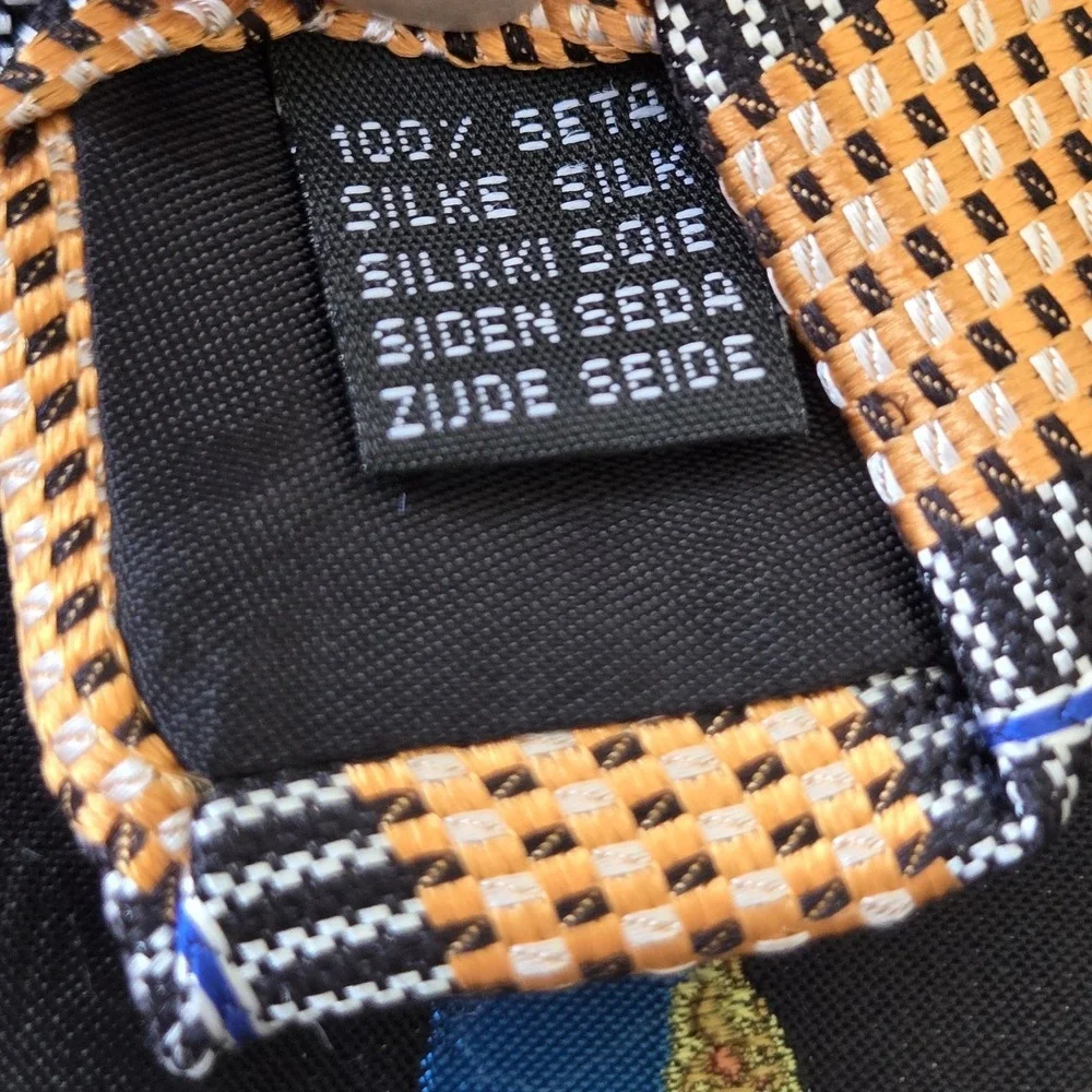 Vintage Pavone Striped Orange Black‎ Blue 100% Silk Handmade Neck Tie Peacock